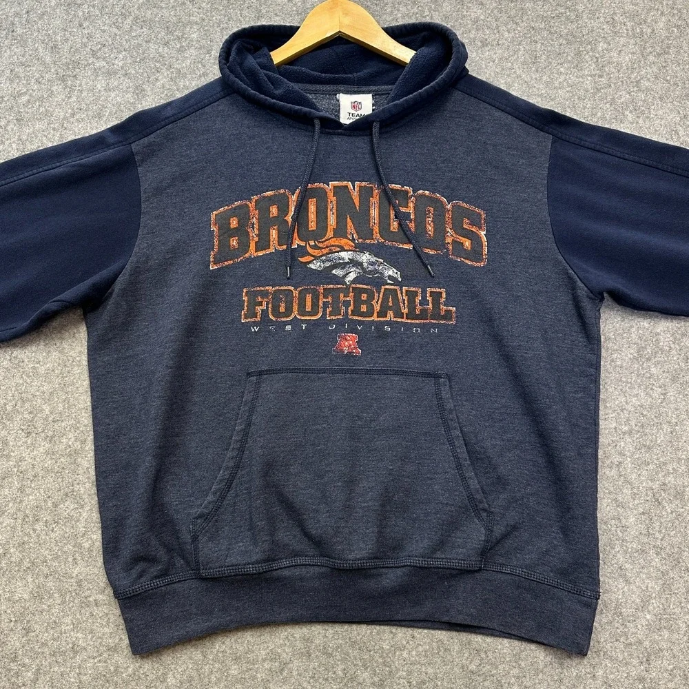 Vintage 90s Denver Broncos NFL Team Apparel Hoodie Mens‎ XL West Division Blue